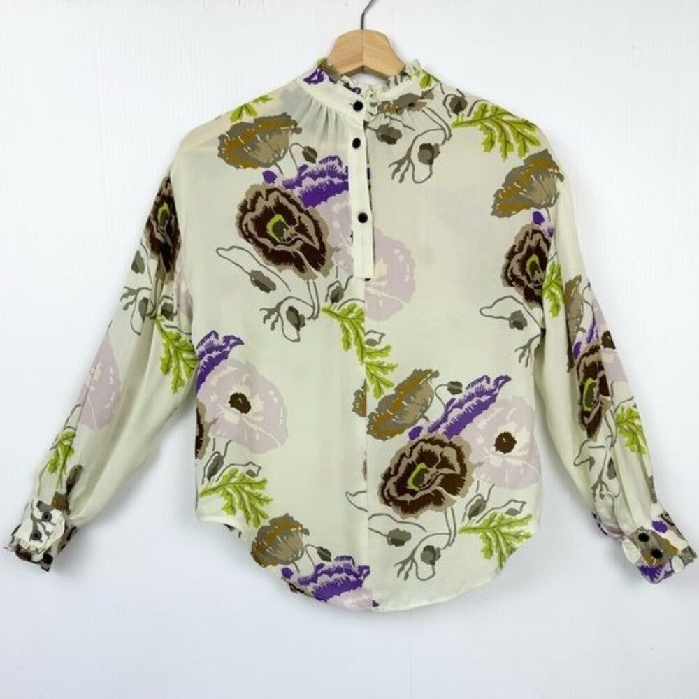 No.6 THOMAS TOP 100% SILK GEORGETTE LONG SLEEVE PISTACHIO 0 - Picture 5 of 9